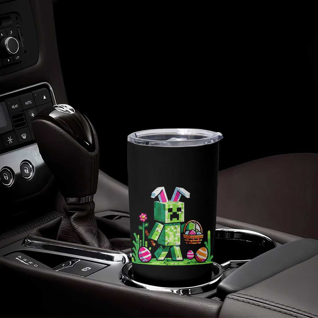Pixel Easter Bunny Gamer Parody Graphic Tumbler Cup Funny Block Style Rabbit with Eggs Basket Gaming Humor Gift