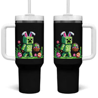 Pixel Easter Bunny Gamer Parody Graphic Tumbler With Handle Funny Block Style Rabbit with Eggs Basket Gaming Humor Gift