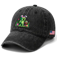 Pixel Easter Bunny Gamer Parody Graphic Washed Cotton Baseball Cap Funny Block Style Rabbit with Eggs Basket Gaming Humor Gift