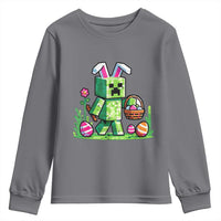 Pixel Easter Bunny Gamer Parody Graphic Youth Sweatshirt Funny Block Style Rabbit with Eggs Basket Gaming Humor Gift