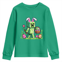 Pixel Easter Bunny Gamer Parody Graphic Youth Sweatshirt Funny Block Style Rabbit with Eggs Basket Gaming Humor Gift