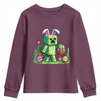 Pixel Easter Bunny Gamer Parody Graphic Youth Sweatshirt Funny Block Style Rabbit with Eggs Basket Gaming Humor Gift