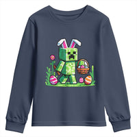 Pixel Easter Bunny Gamer Parody Graphic Youth Sweatshirt Funny Block Style Rabbit with Eggs Basket Gaming Humor Gift