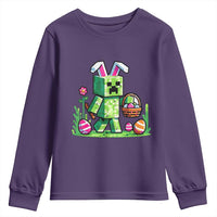 Pixel Easter Bunny Gamer Parody Graphic Youth Sweatshirt Funny Block Style Rabbit with Eggs Basket Gaming Humor Gift