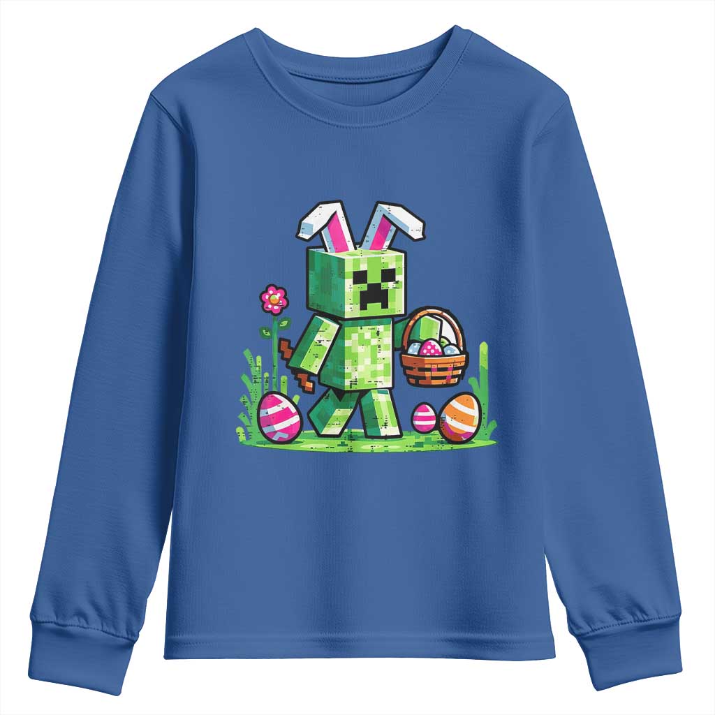 Pixel Easter Bunny Gamer Parody Graphic Youth Sweatshirt Funny Block Style Rabbit with Eggs Basket Gaming Humor Gift