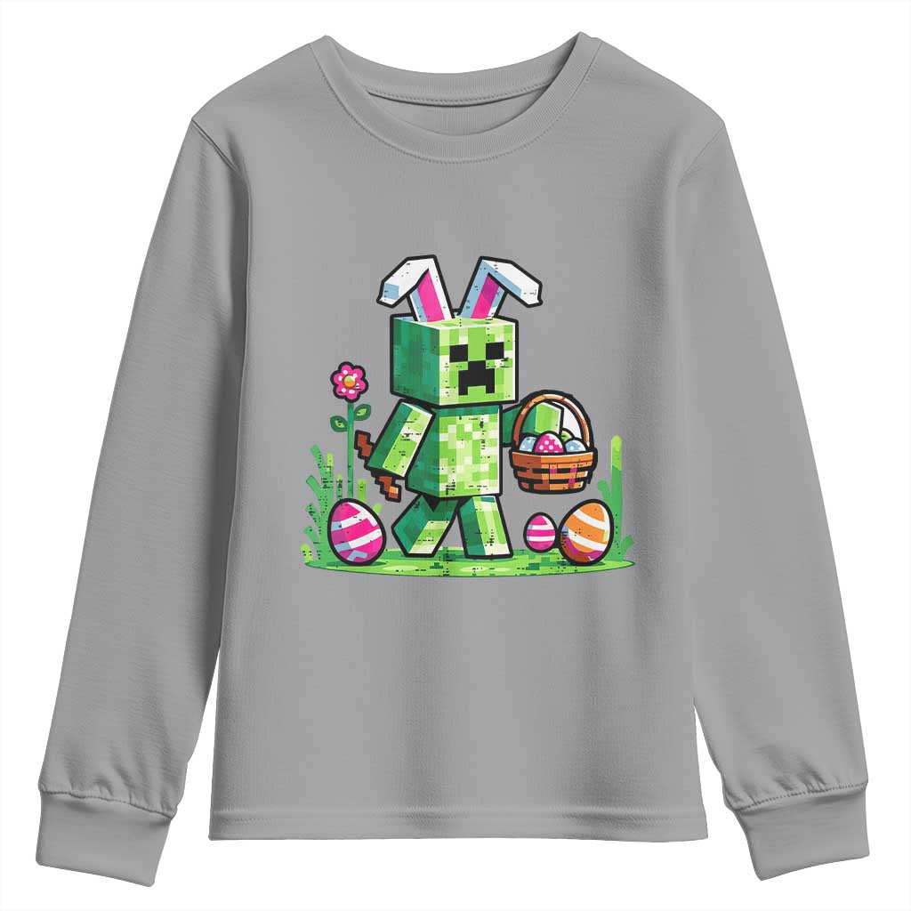 Pixel Easter Bunny Gamer Parody Graphic Youth Sweatshirt Funny Block Style Rabbit with Eggs Basket Gaming Humor Gift