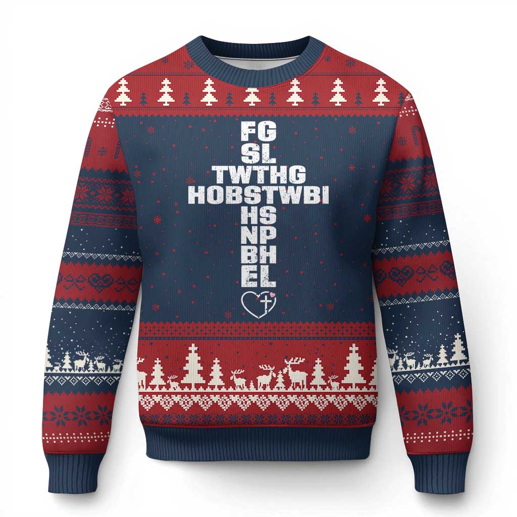 For God So Loved The World John 3 16 Acronym Christian Cross Ugly Christmas Sweater Faith Statement Inspirational Religious Gift