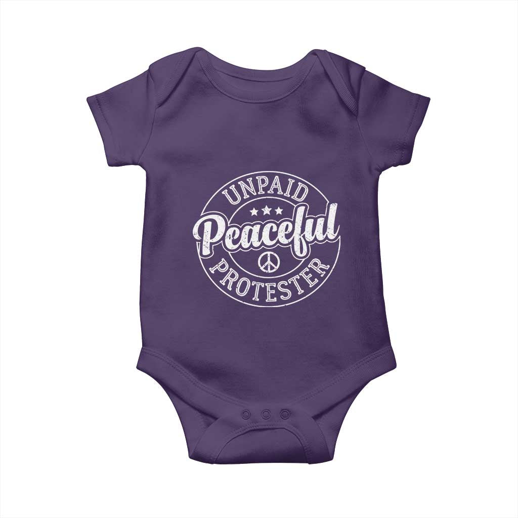 Unpaid Peaceful Protester Vintage Badge Baby Onesie Retro Script Typography Activist