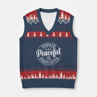 Unpaid Peaceful Protester Vintage Badge V-Neck Knit Sweater Vest Retro Script Typography Activist