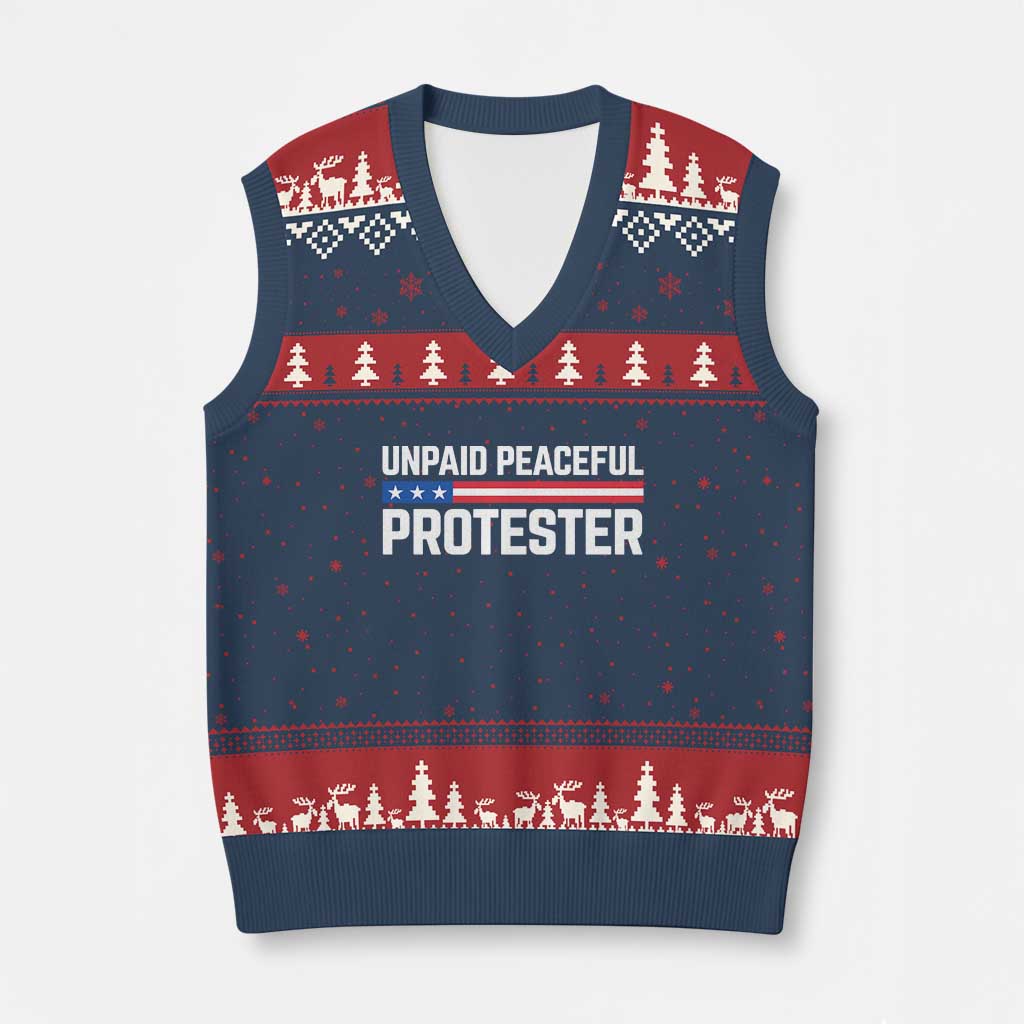 Unpaid Peaceful Protester Patriotic Stripe V-Neck Knit Sweater Vest American Flag Activist