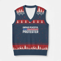 Unpaid Peaceful Protester Patriotic Stripe V-Neck Knit Sweater Vest American Flag Activist