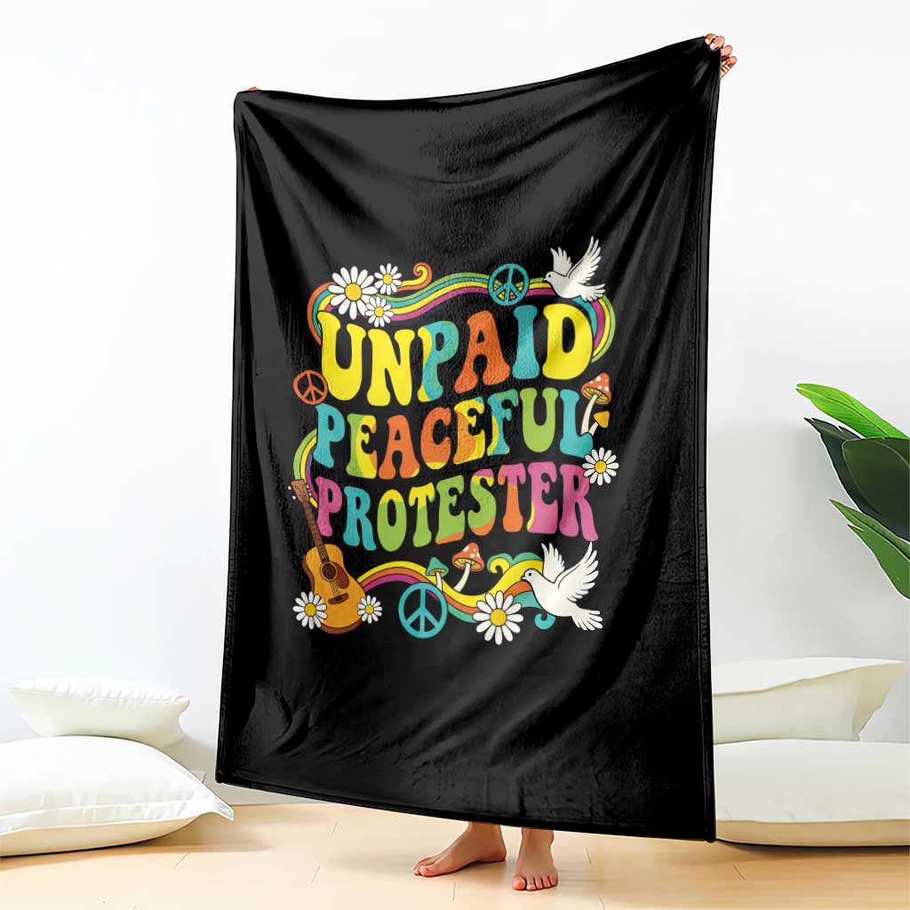 Unpaid Peaceful Protester Retro Hippie Rainbow Throw Blanket Flower Power Peace Activist