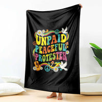 Unpaid Peaceful Protester Retro Hippie Rainbow Throw Blanket Flower Power Peace Activist