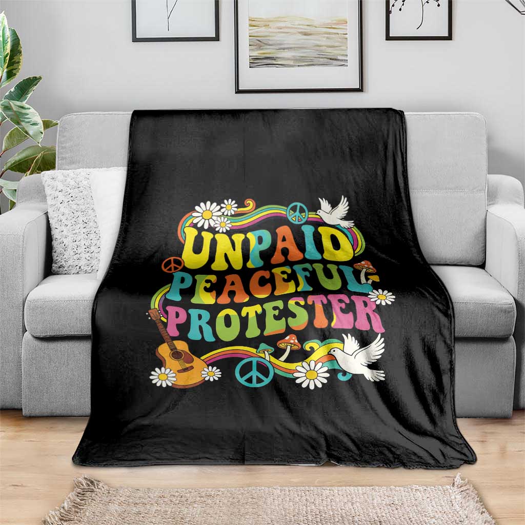Unpaid Peaceful Protester Retro Hippie Rainbow Throw Blanket Flower Power Peace Activist
