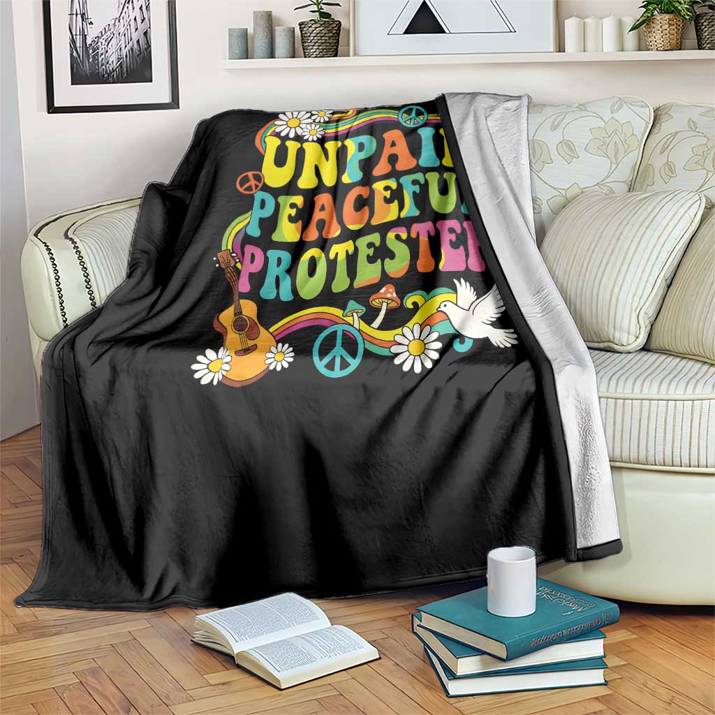 Unpaid Peaceful Protester Retro Hippie Rainbow Throw Blanket Flower Power Peace Activist