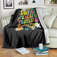 Unpaid Peaceful Protester Retro Hippie Rainbow Throw Blanket Flower Power Peace Activist