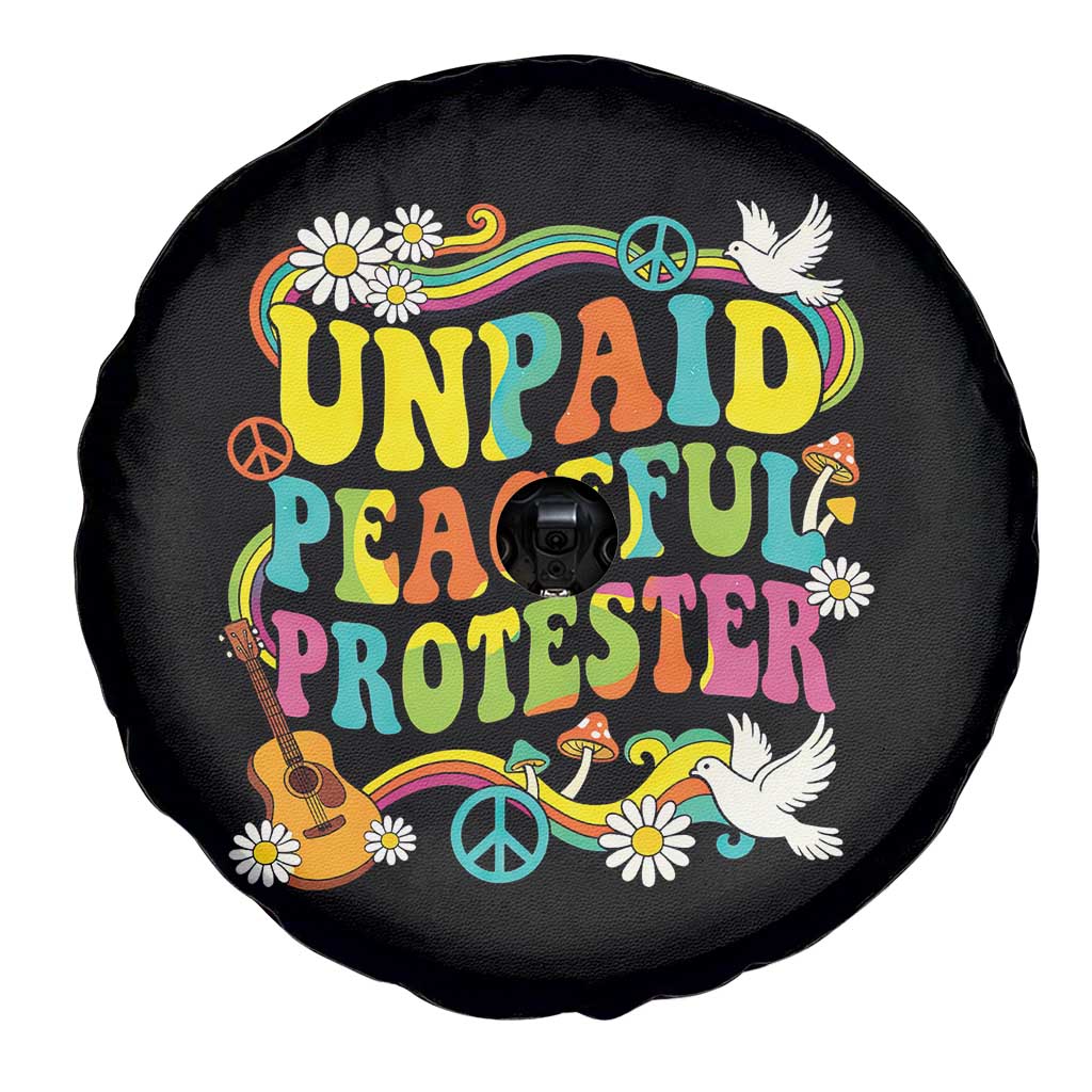 Unpaid Peaceful Protester Retro Hippie Rainbow Spare Tire Cover Flower Power Peace Activist