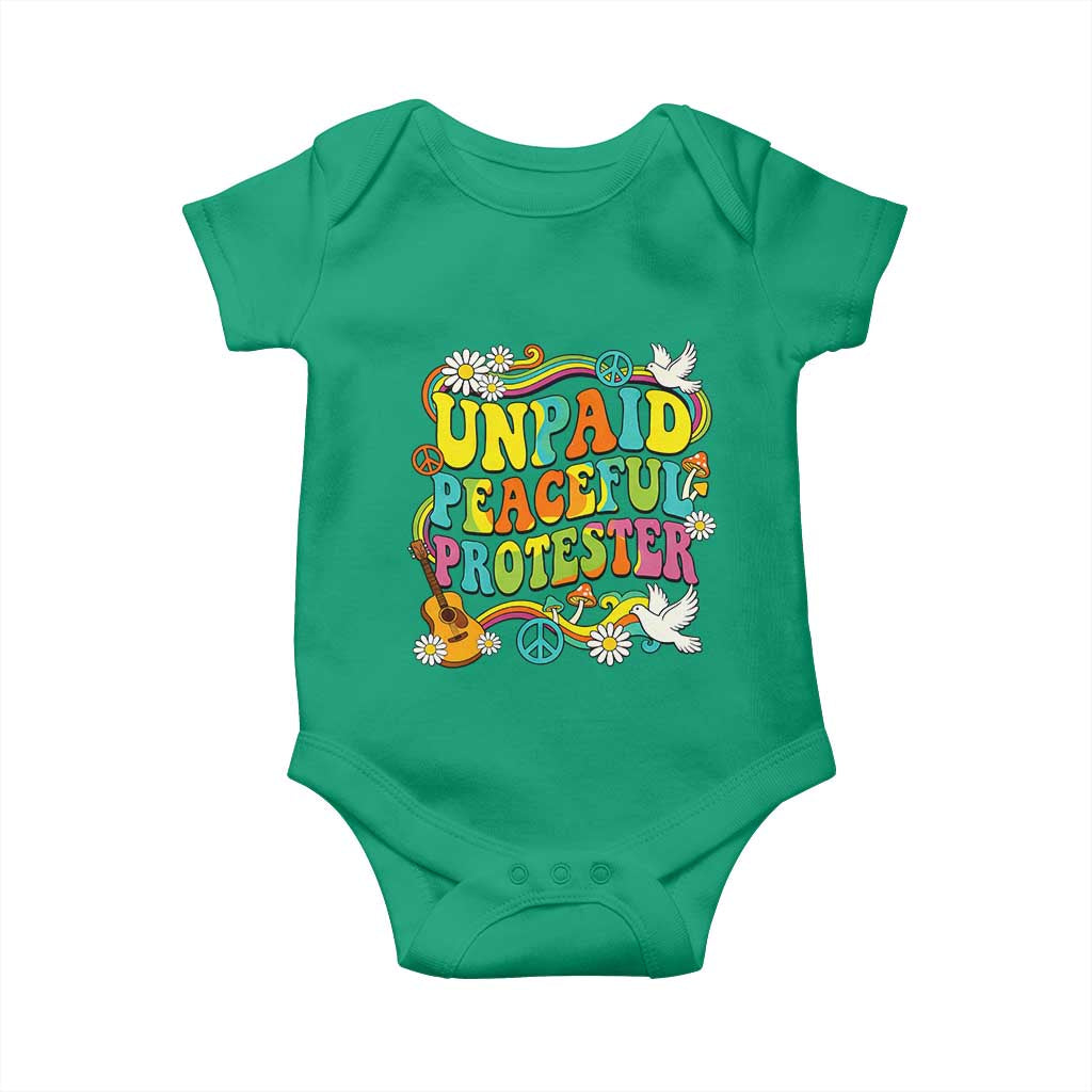 Unpaid Peaceful Protester Retro Hippie Rainbow Baby Onesie Flower Power Peace Activist