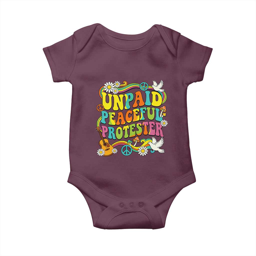 Unpaid Peaceful Protester Retro Hippie Rainbow Baby Onesie Flower Power Peace Activist