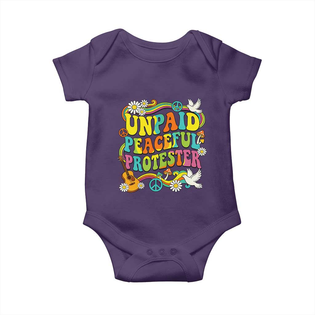 Unpaid Peaceful Protester Retro Hippie Rainbow Baby Onesie Flower Power Peace Activist