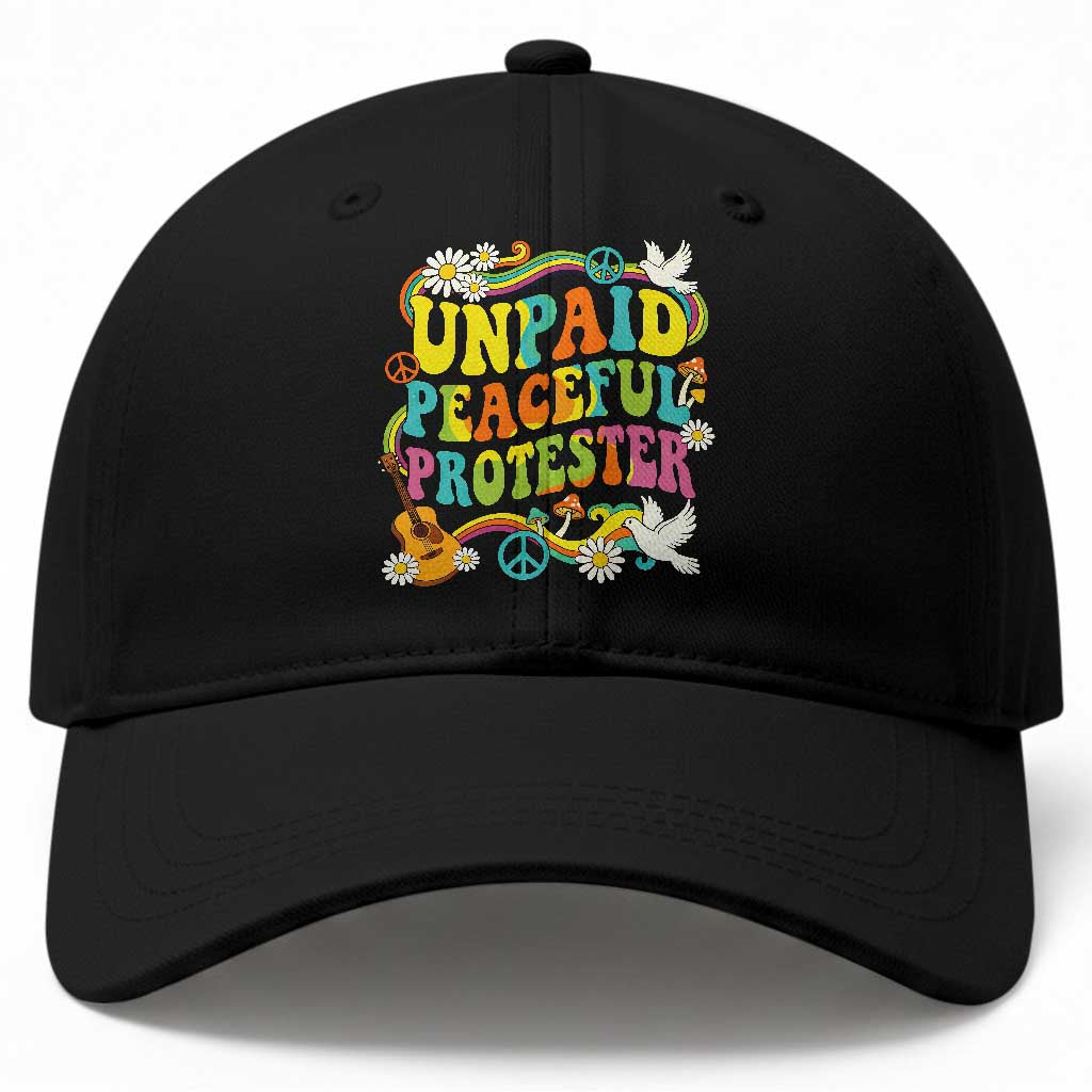 Unpaid Peaceful Protester Retro Hippie Rainbow Baseball Cap Flower Power Peace Activist
