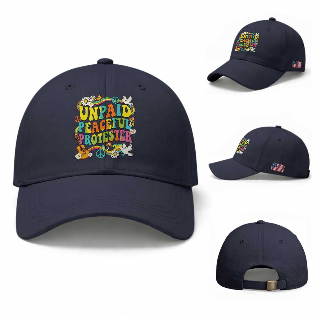Unpaid Peaceful Protester Retro Hippie Rainbow Baseball Cap Flower Power Peace Activist