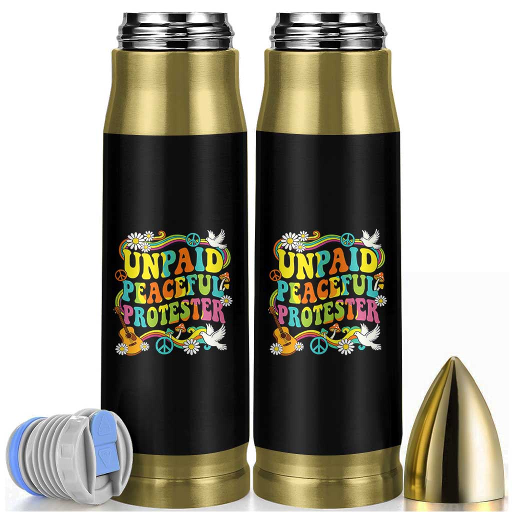 Unpaid Peaceful Protester Retro Hippie Rainbow Bullet Tumbler Flower Power Peace Activist