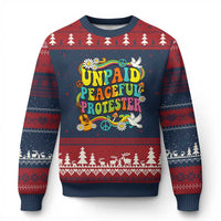 Unpaid Peaceful Protester Retro Hippie Rainbow Ugly Christmas Sweater Flower Power Peace Activist
