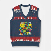 Unpaid Peaceful Protester Retro Hippie Rainbow V-Neck Knit Sweater Vest Flower Power Peace Activist