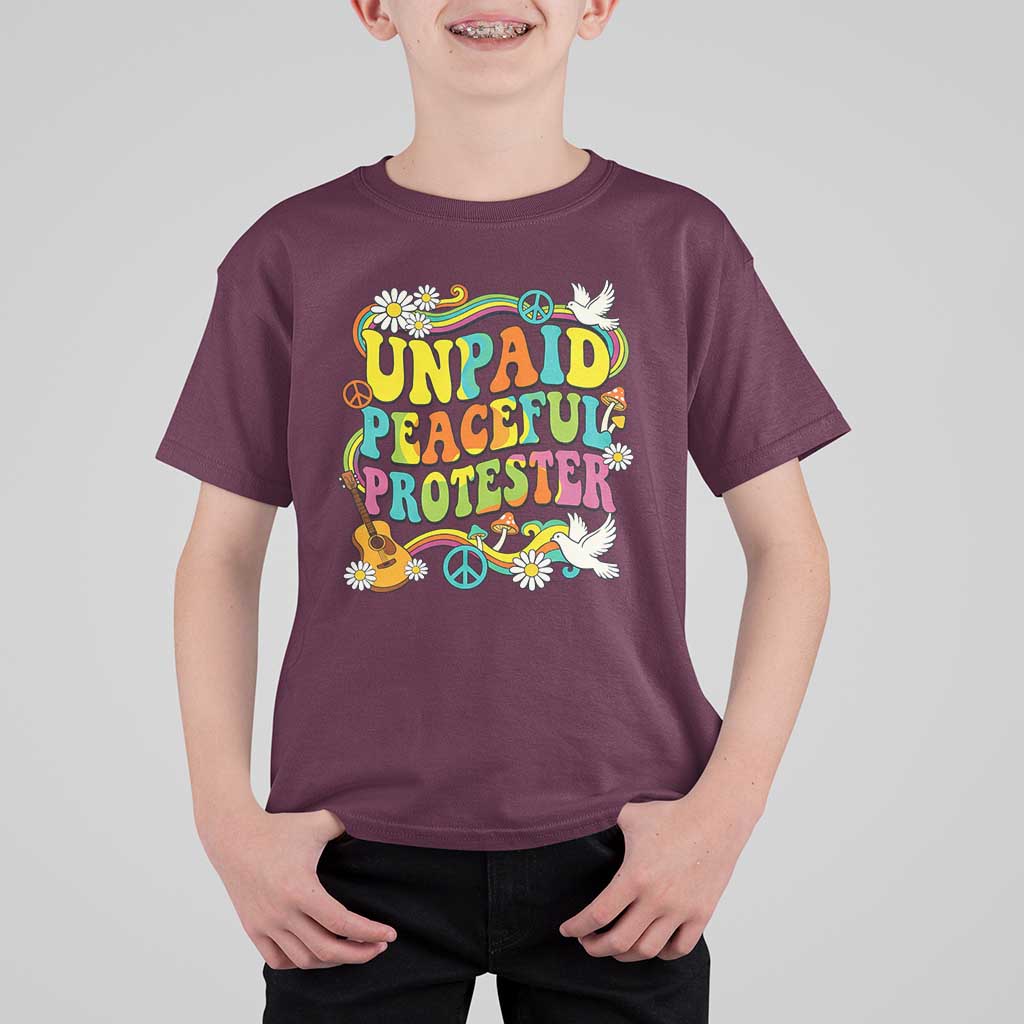 Unpaid Peaceful Protester Retro Hippie Rainbow T Shirt For Kid Flower Power Peace Activist