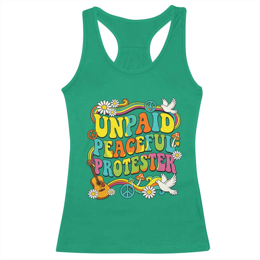 Unpaid Peaceful Protester Retro Hippie Rainbow Racerback Tank Top Flower Power Peace Activist
