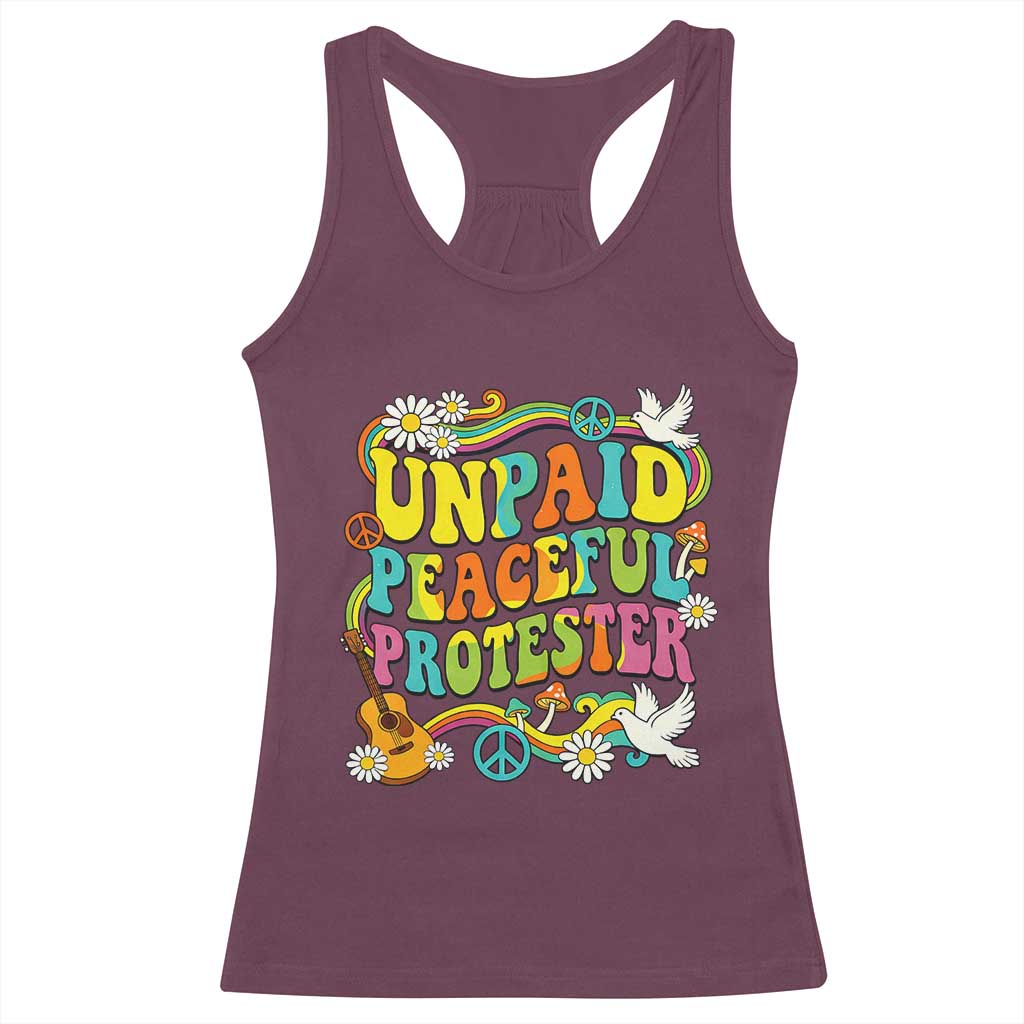 Unpaid Peaceful Protester Retro Hippie Rainbow Racerback Tank Top Flower Power Peace Activist