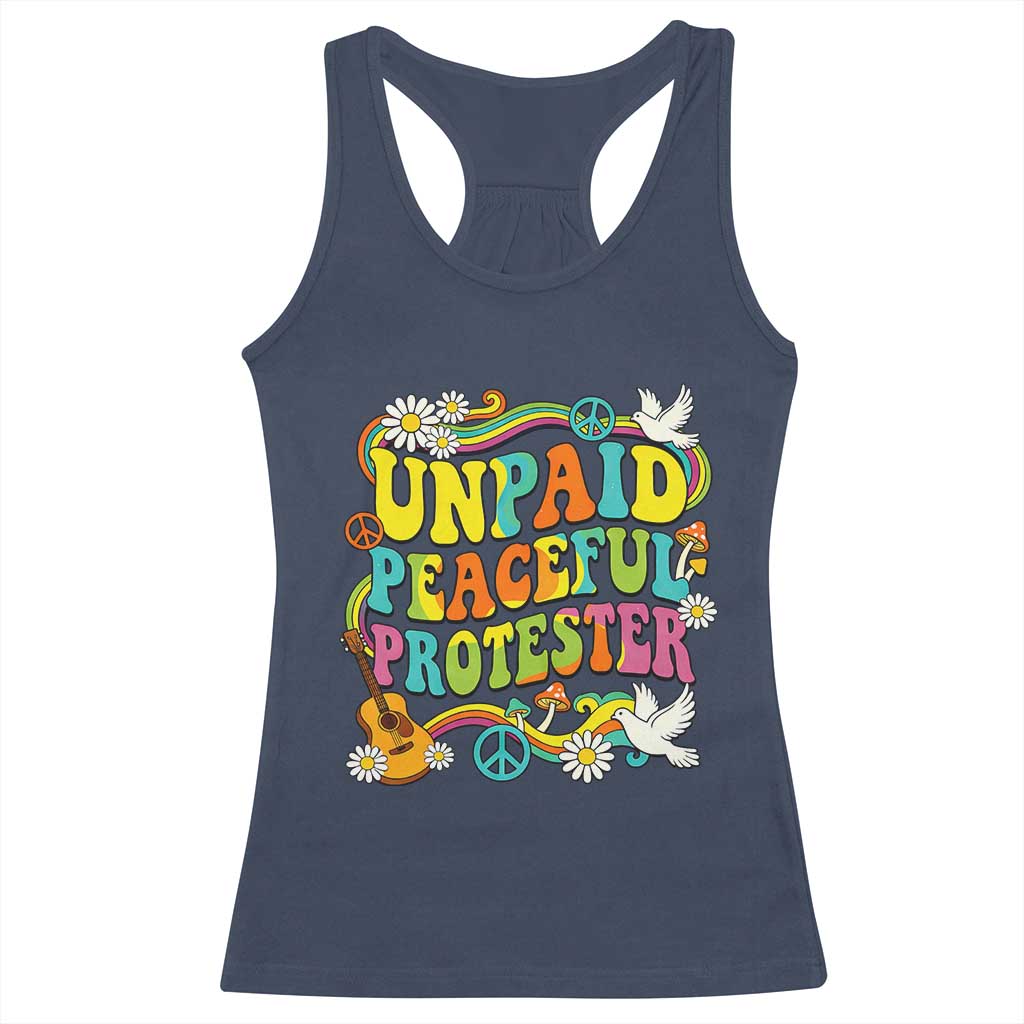 Unpaid Peaceful Protester Retro Hippie Rainbow Racerback Tank Top Flower Power Peace Activist
