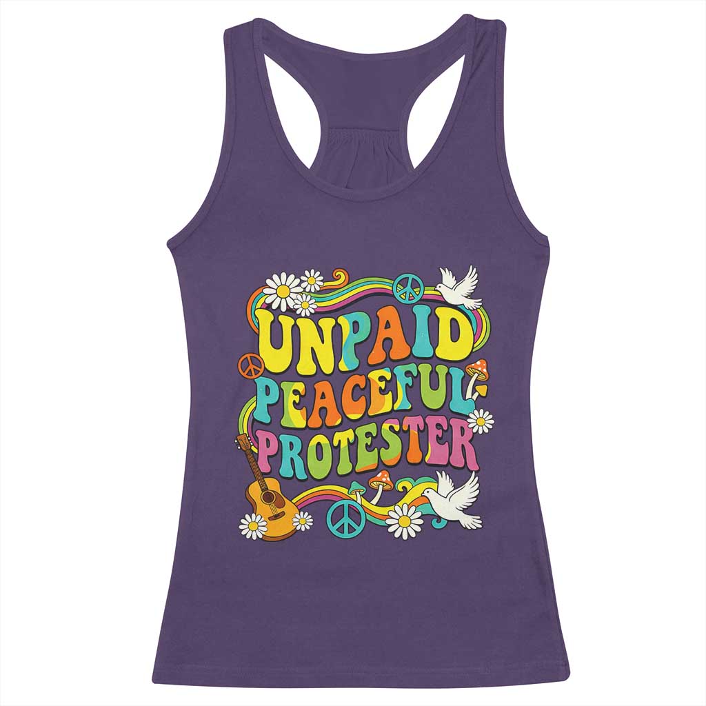 Unpaid Peaceful Protester Retro Hippie Rainbow Racerback Tank Top Flower Power Peace Activist