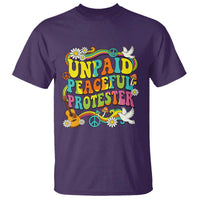 Unpaid Peaceful Protester Retro Hippie Rainbow T Shirt Flower Power Peace Activist