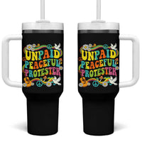 Unpaid Peaceful Protester Retro Hippie Rainbow Tumbler With Handle Flower Power Peace Activist