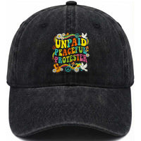 Unpaid Peaceful Protester Retro Hippie Rainbow Washed Cotton Baseball Cap Flower Power Peace Activist