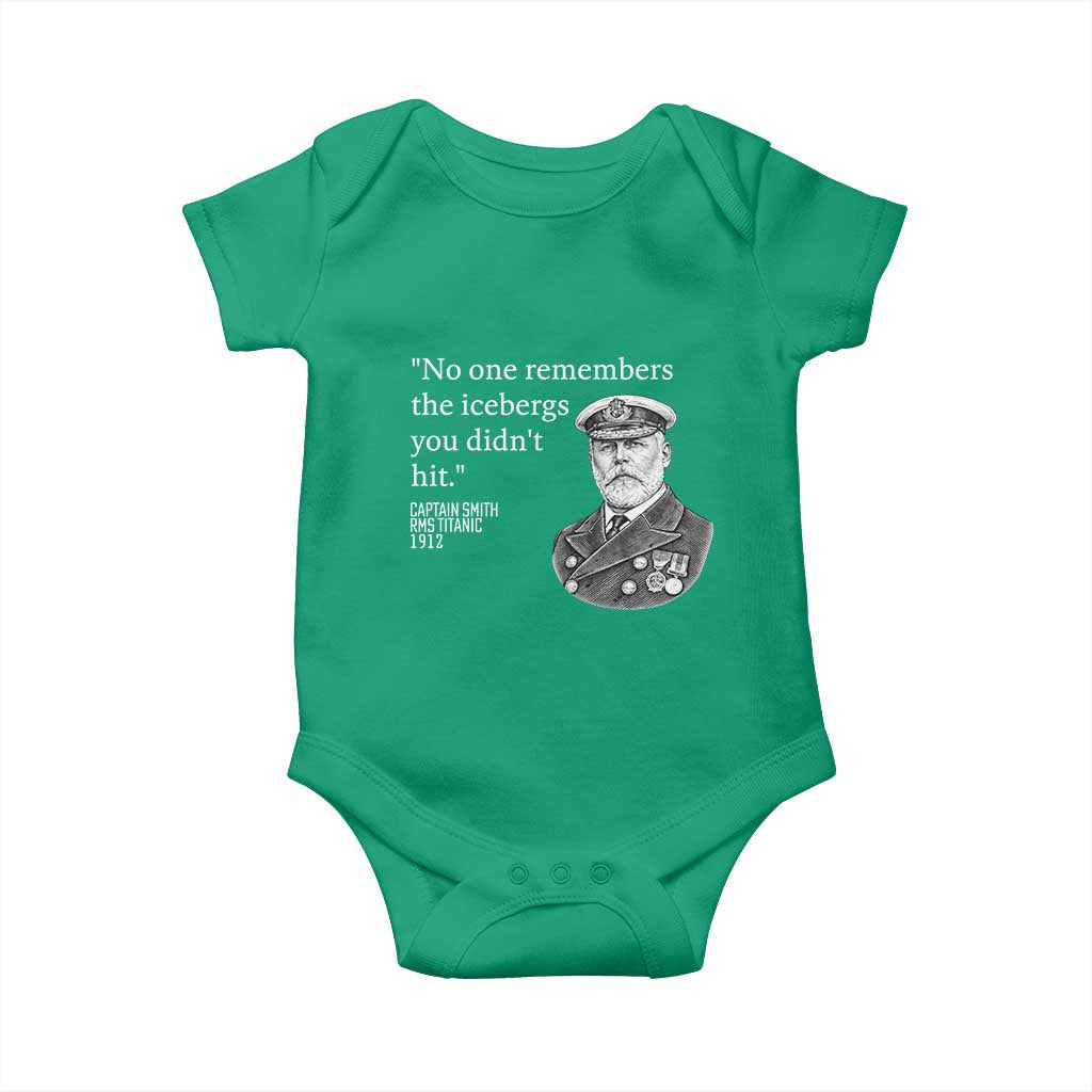 Funny Vintage Ship Captain Saying Baby Onesie No One Remembers the Icebergs You Did Not Hit Dark Humor