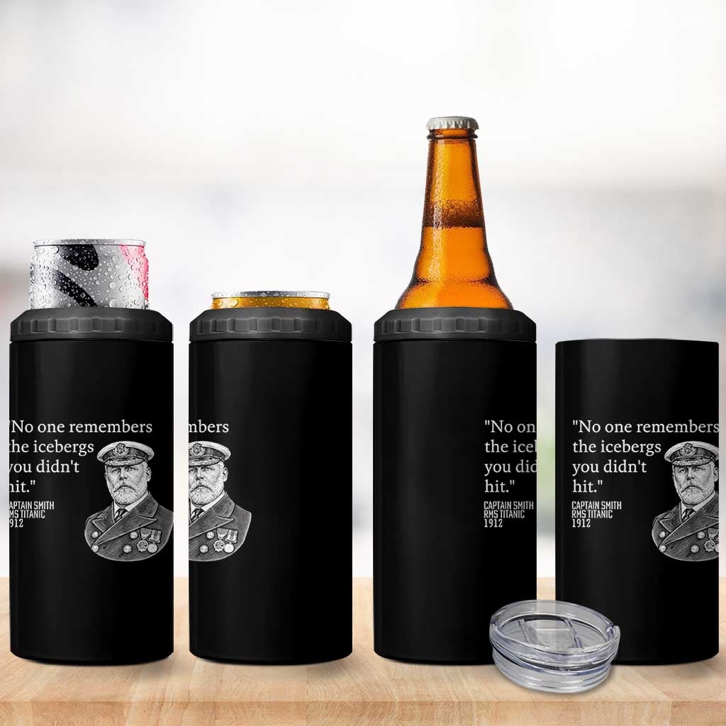 Funny Vintage Ship Captain Saying 4 in 1 Can Cooler Tumbler No One Remembers the Icebergs You Did Not Hit Dark Humor