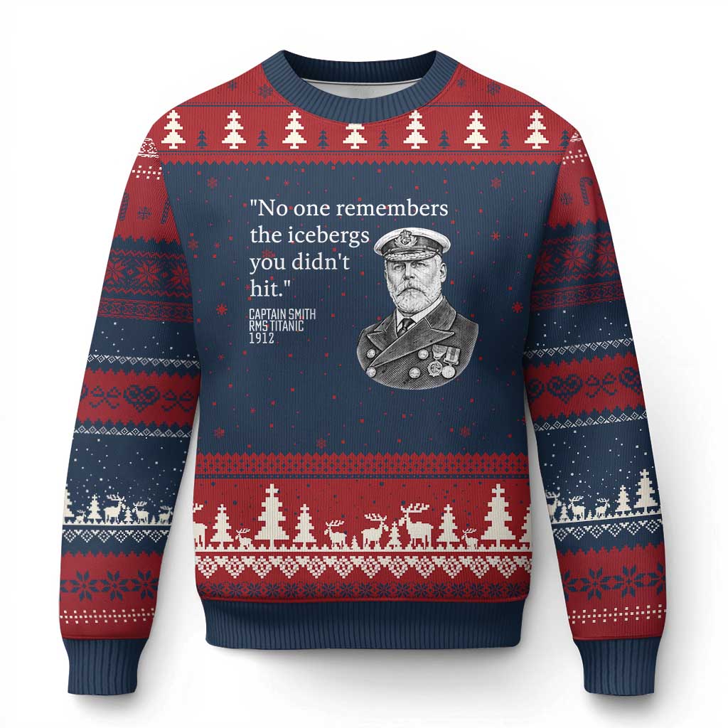 Funny Vintage Ship Captain Saying Ugly Christmas Sweater No One Remembers the Icebergs You Did Not Hit Dark Humor
