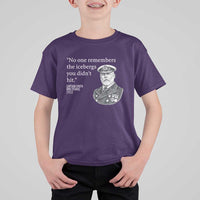 Funny Vintage Ship Captain Saying T Shirt For Kid No One Remembers the Icebergs You Did Not Hit Dark Humor