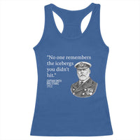 Funny Vintage Ship Captain Saying Racerback Tank Top No One Remembers the Icebergs You Did Not Hit Dark Humor