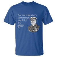 Funny Vintage Ship Captain Saying T Shirt No One Remembers the Icebergs You Did Not Hit Dark Humor