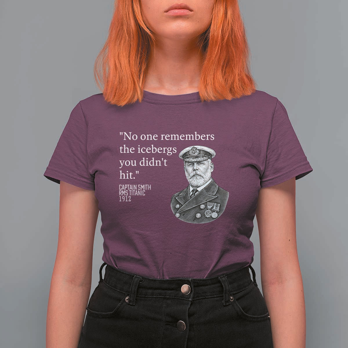 Funny Vintage Ship Captain Saying T Shirt For Women No One Remembers the Icebergs You Did Not Hit Dark Humor