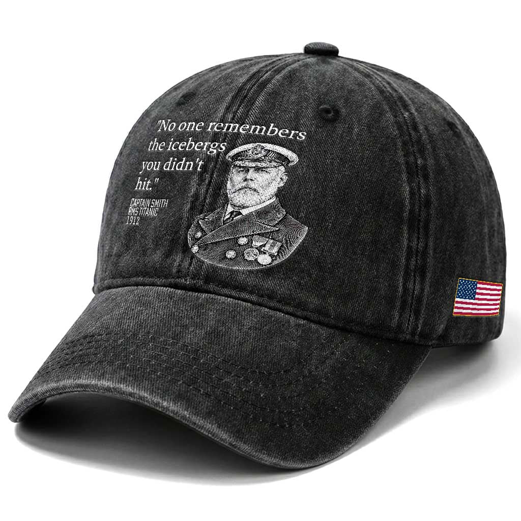 Funny Vintage Ship Captain Saying Washed Cotton Baseball Cap No One Remembers the Icebergs You Did Not Hit Dark Humor
