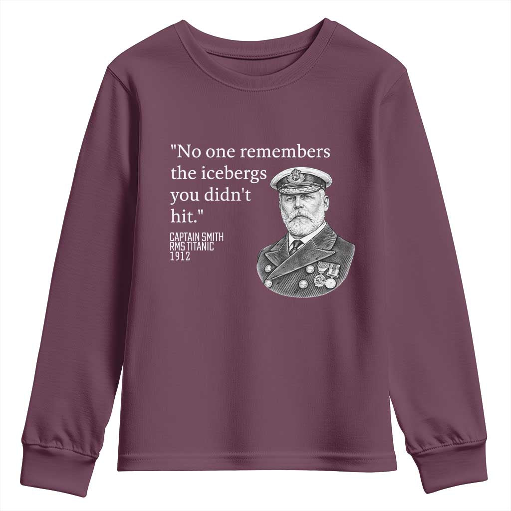 Funny Vintage Ship Captain Saying Youth Sweatshirt No One Remembers the Icebergs You Did Not Hit Dark Humor