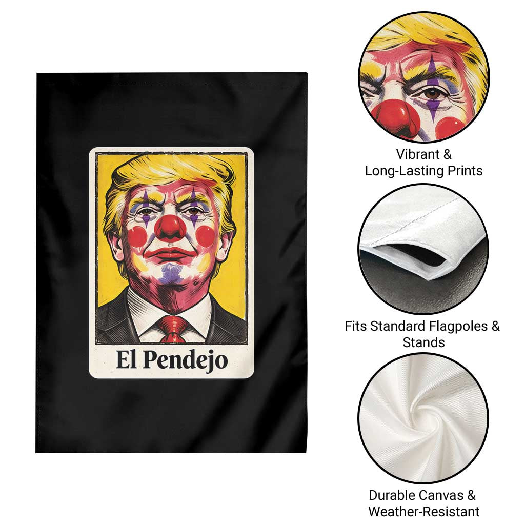 El Pendejo Clown Portrait Satire Garden Flag Bold Political Humor Vintage Caricature
