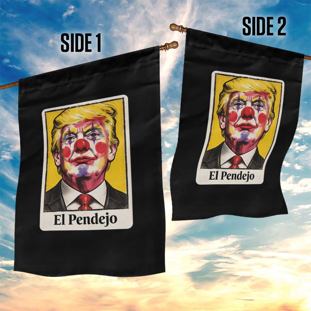 El Pendejo Clown Portrait Satire Garden Flag Bold Political Humor Vintage Caricature