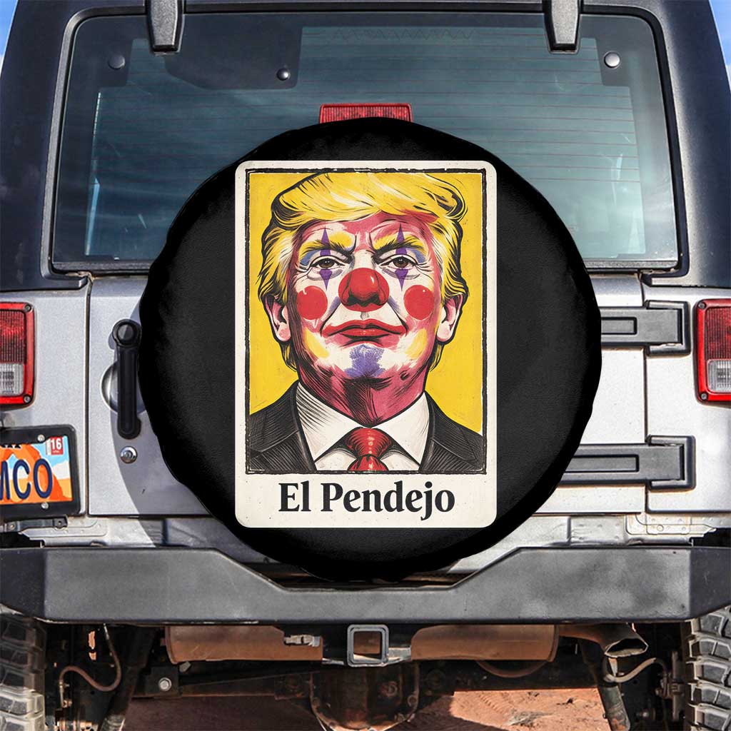 El Pendejo Clown Portrait Satire Spare Tire Cover Bold Political Humor Vintage Caricature