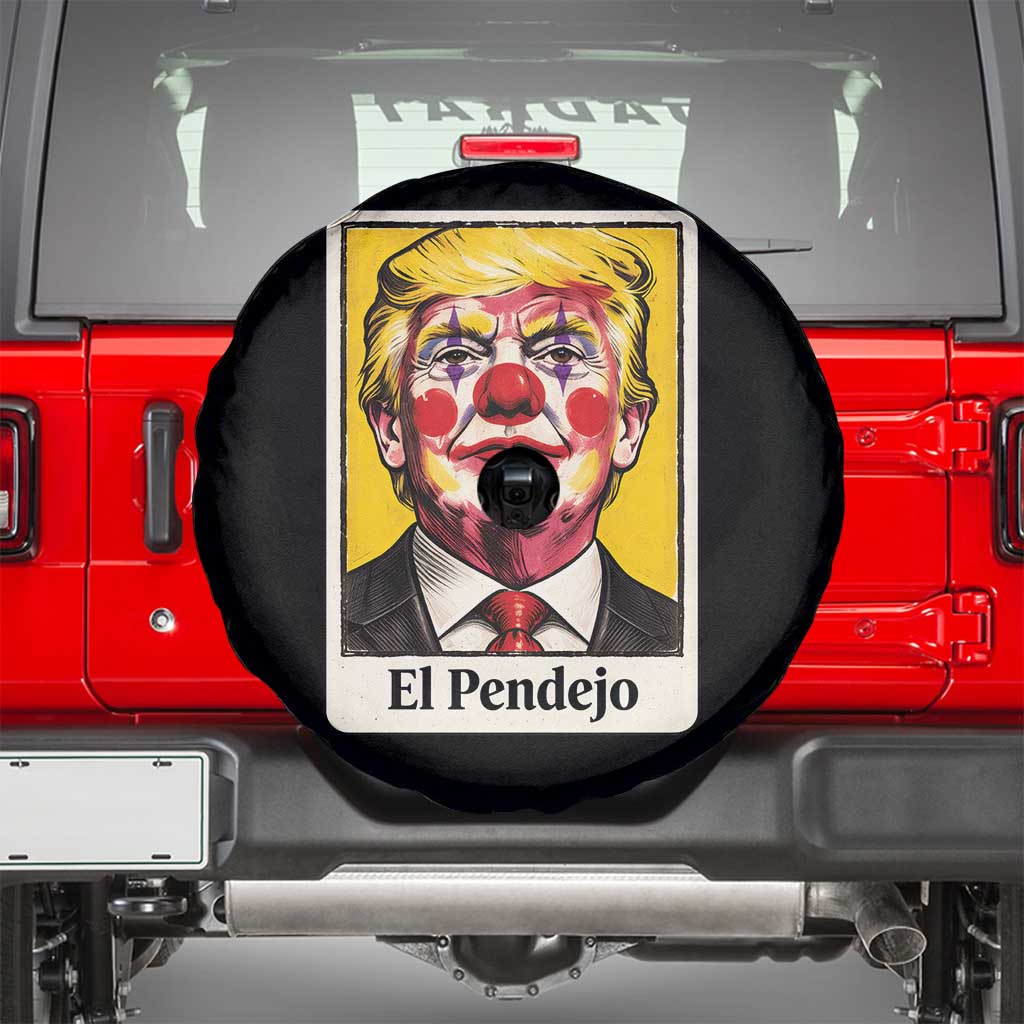 El Pendejo Clown Portrait Satire Spare Tire Cover Bold Political Humor Vintage Caricature